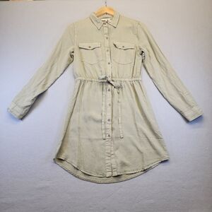NWT Love Tree Olive Green Tencel Shirt Dress S Utility Boho Sage Long Sleeve